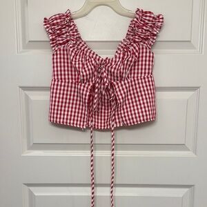 Red and White Gingham Ruffle Top